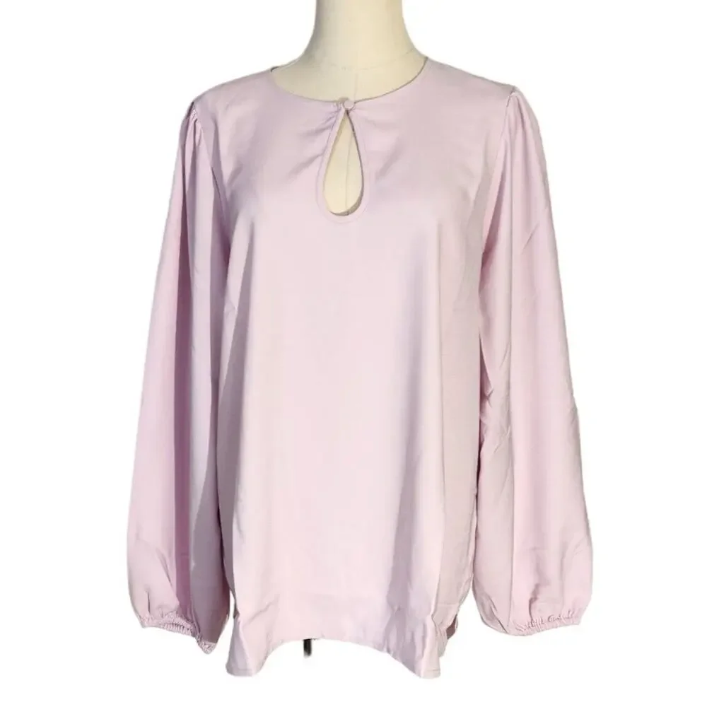 J Crew Pink Puff Sleeve Keyhole Neckline Crepe Blouse Women Tall Large